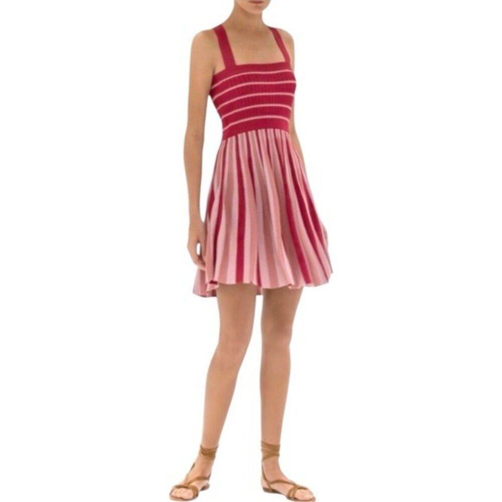 Alexis Lintov Mini Dress Mauve Striped Size M – Ruffle Hem Long Sleeve Designer
